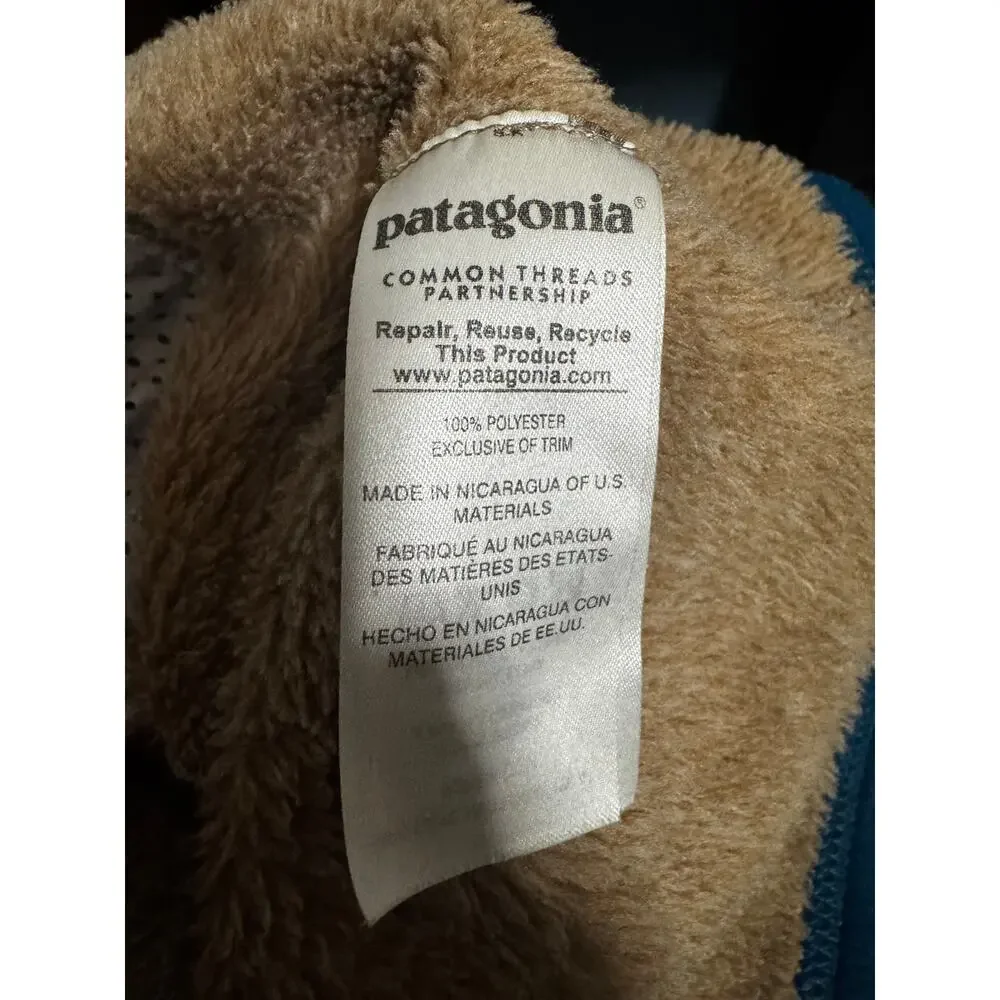 Patagonia Re-Tool Snap-T Fleece Pullover Camel Tan Blue Trim Size L Cozy Fleece - Picture 6 of 8